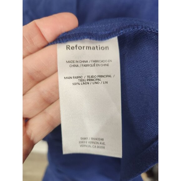 Reformation Women's Sz. 10 Blue Linen Belgium Midi Length Short Sleeve Dress - Picture 4 of 6